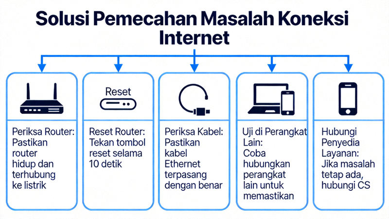 Diagram teknis menunjukkan solusi pemecahan masalah koneksi internet